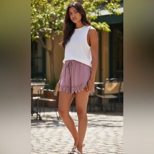 breezeover women's shorts XL mauve dusty rose lace trim elastic waist rayon